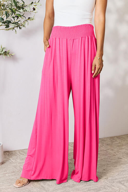 Smocked Wide Waistband Wide Leg Pants - Body By J'ne