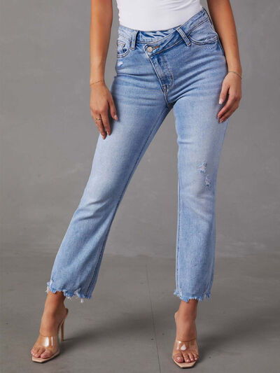 Distressed Raw Hem Jeans with Pockets - Body By J'ne