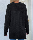 Woven Right Cable-Knit Open Front Cardigan with Front Pockets - Body By J'ne