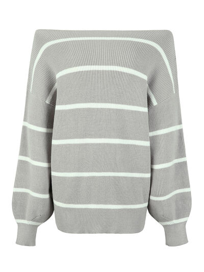 Striped Dropped Shoulder Pullover Sweater - Body By J'ne