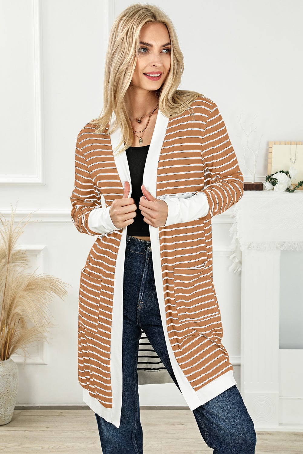 Striped Open Front Longline Cardigan - Body By J'ne