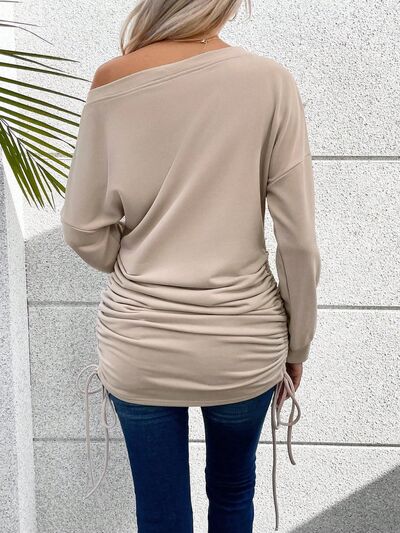 Ruched Single Shoulder Long Sleeve T-Shirt - Body By J'ne