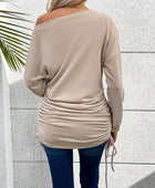 Ruched Single Shoulder Long Sleeve T-Shirt - Body By J'ne