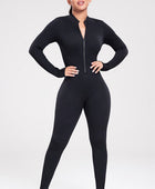 Zip Up Ribbed Long Sleeve Skinny Active Jumpsuit - Body By J'ne