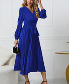 V-Neck Long Sleeve Tie Waist Midi Dress - Body By J'ne