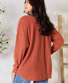 Drop Shoulder Long Sleeve Blouse with Pockets - Body By J'ne