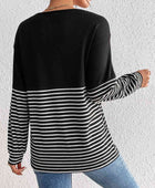 Striped Crisscross V-Neck Long Sleeve T-Shirt - Body By J'ne