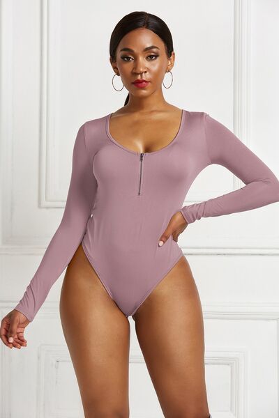 Half Zip Scoop Neck Long Sleeve Bodysuit - Body By J'ne