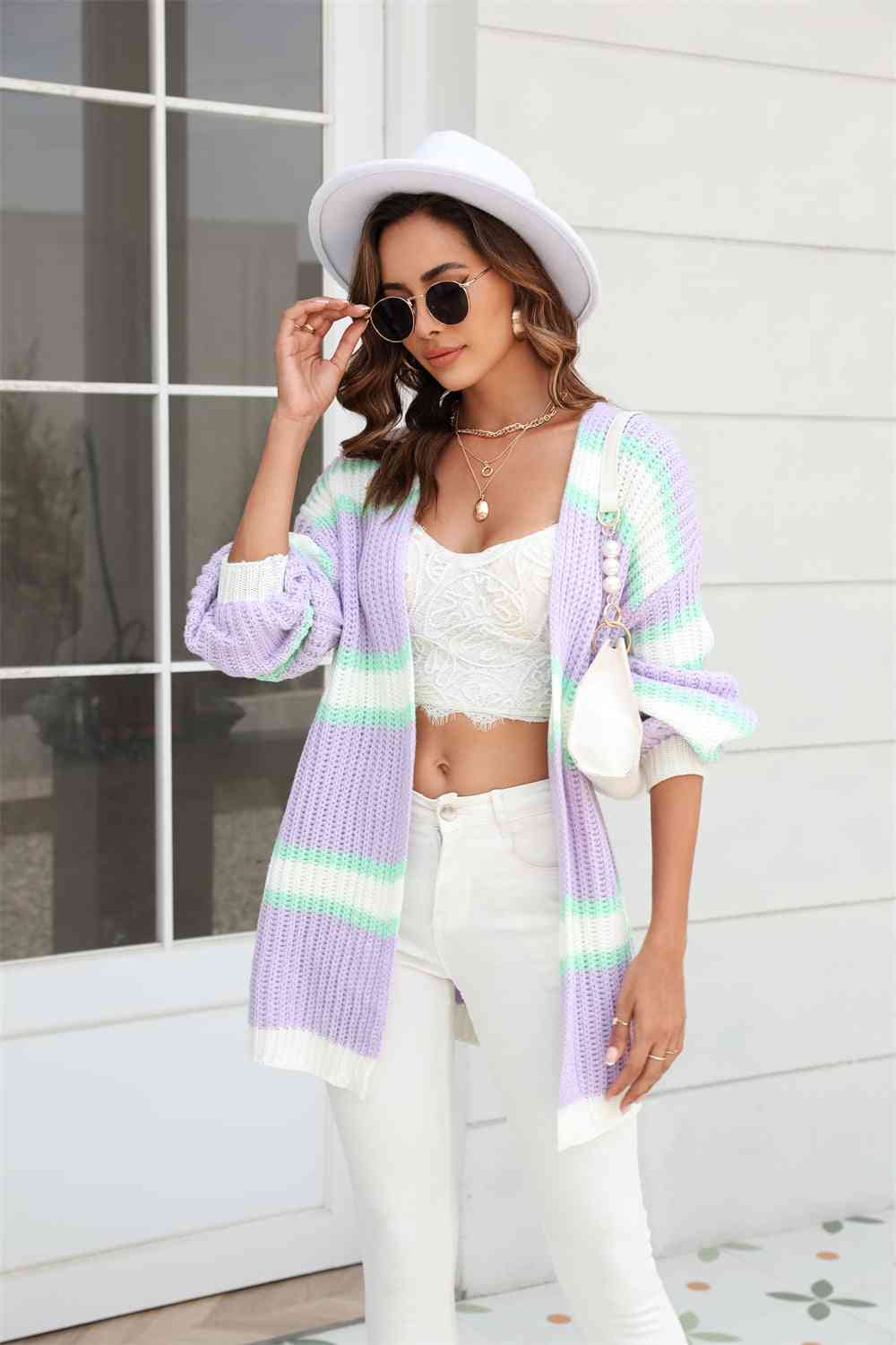 Color Block Ribbed Dropped Shoulder Open Front Cardigan - Body By J'ne