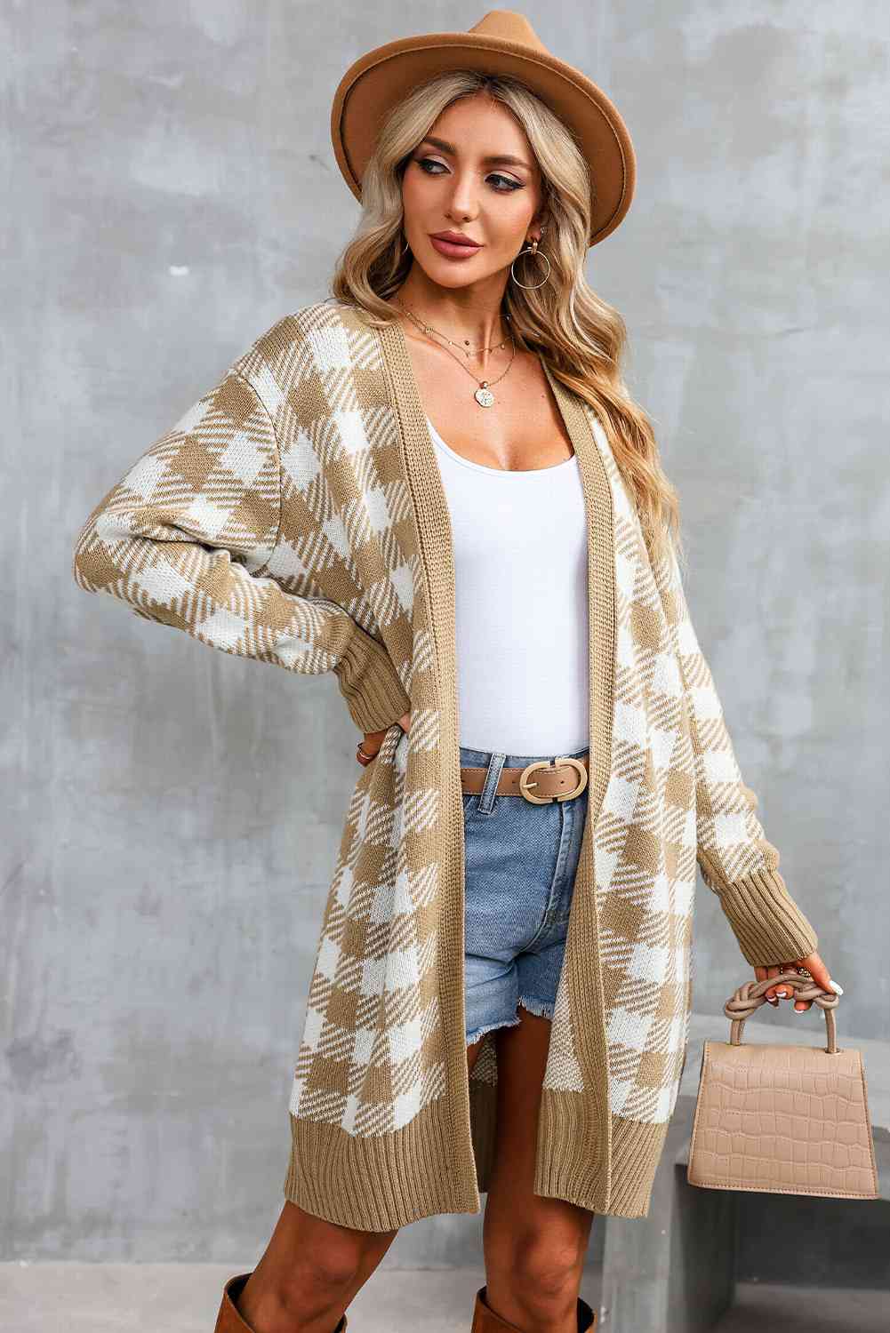 Plaid Open Front Long Sleeve Cardigan - Body By J'ne