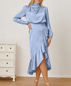 Mock Neck Ruffled Asymmetrical Dress - Body By J'ne