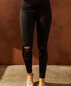 Wide Waistband Distressed Slim Fit Leggings - Body By J'ne