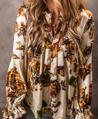 Printed Notched Long Sleeve Blouse - Body By J'ne