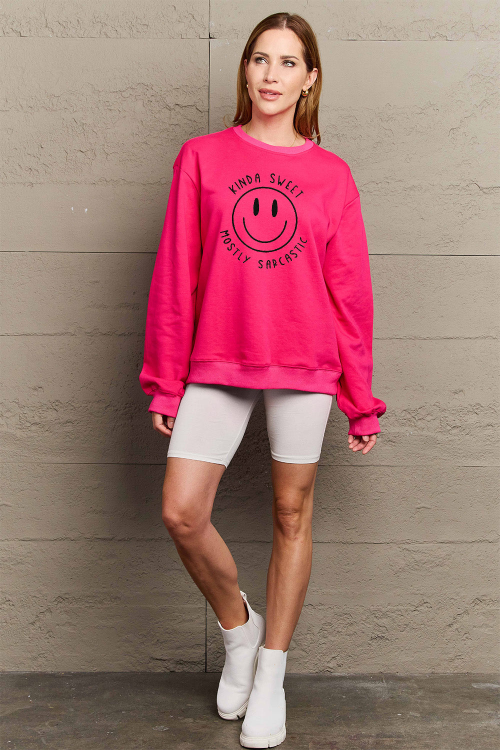 Full Size Smiling Face Graphic Sweatshirt - Body By J'ne