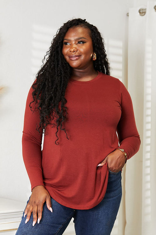 Long Sleeve Round Neck Round Hem Top - Body By J'ne