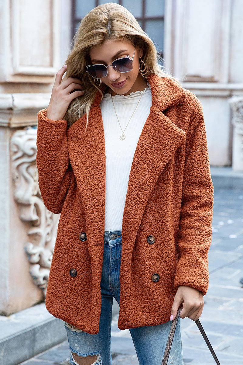 Full Size Lapel Collar Sherpa Coat - Body By J'ne