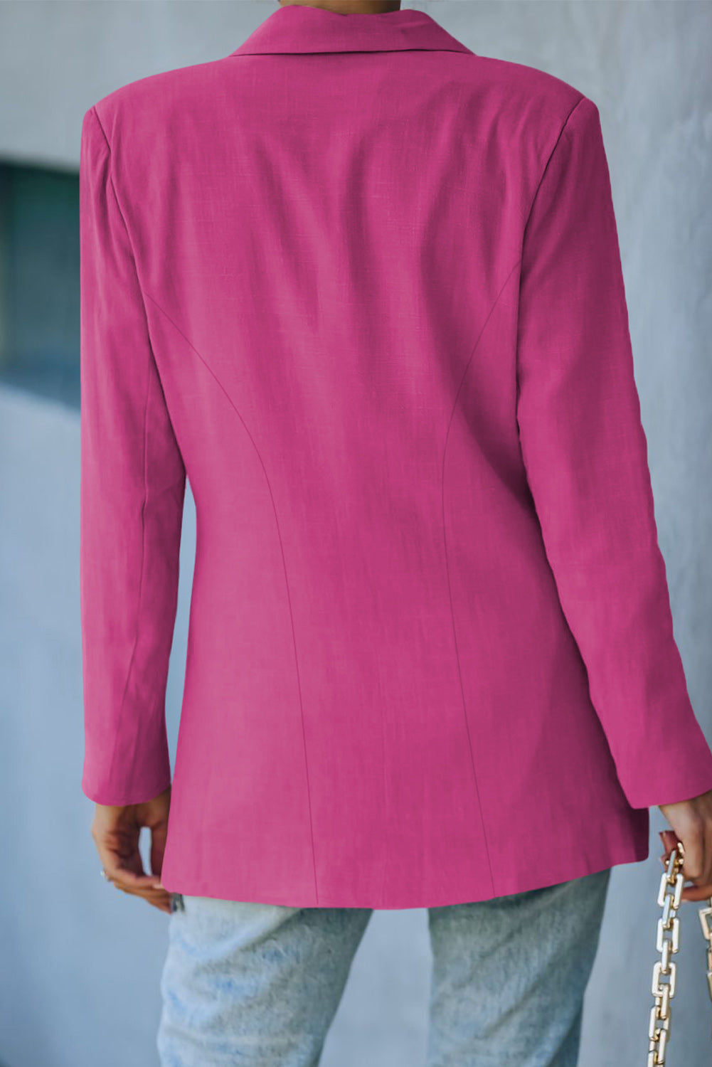 Double-Breasted Padded Shoulder Blazer with Pockets - Body By J'ne