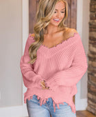 Frayed Hem Dropped Shoulder Sweater - Body By J'ne