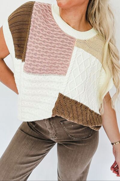 Color Block Cable-Knit Sweater Vest - Body By J'ne