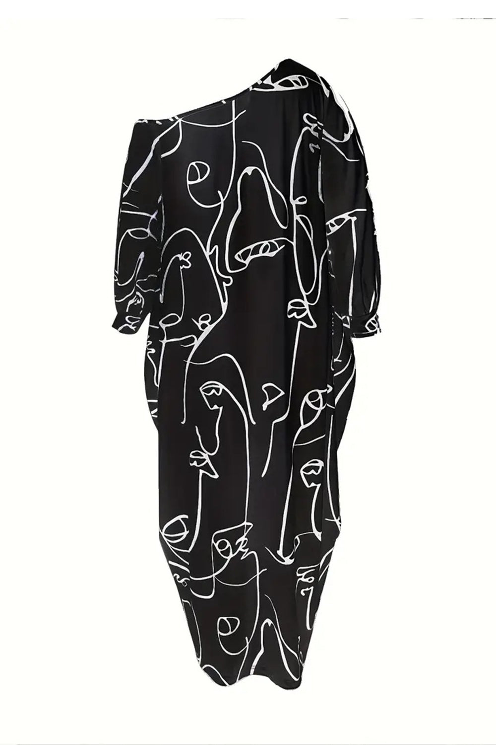 Printed Single Shoulder Lantern Sleeve Maxi Dress - Body By J'ne