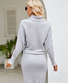 Turtle Neck Long Sleeve Ribbed Sweater Dress - Body By J'ne