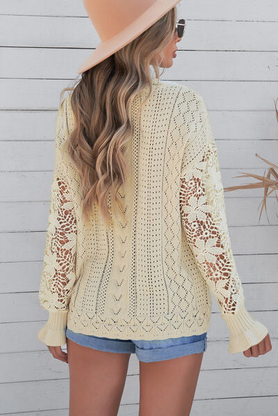 Openwork Lantern Sleeve Dropped Shoulder Sweater - Body By J'ne