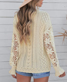 Openwork Lantern Sleeve Dropped Shoulder Sweater - Body By J'ne