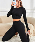 Ruched Round Neck Top and Active Leggings Set - Body By J'ne