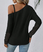 Lace Detail Asymmetrical Neck Long Sleeve T-Shirt - Body By J'ne