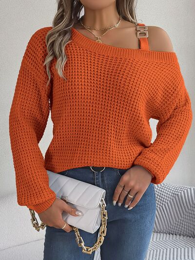 Asymmetrical Neck Long Sleeve Sweater - Body By J'ne
