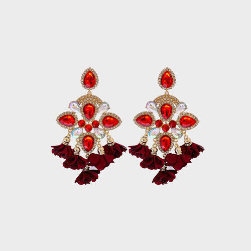 Flower Shape Rhinestone Alloy Dangle Earrings - Body By J'ne