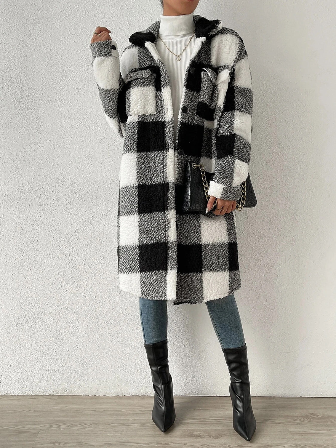 Plaid Collared Neck Button Down Coat - Body By J'ne