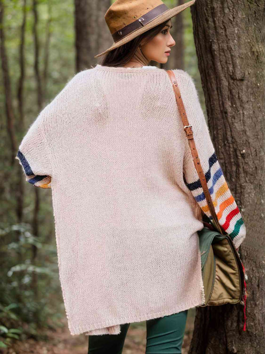 Striped Open Front Long Sleeve Cardigan - Body By J'ne