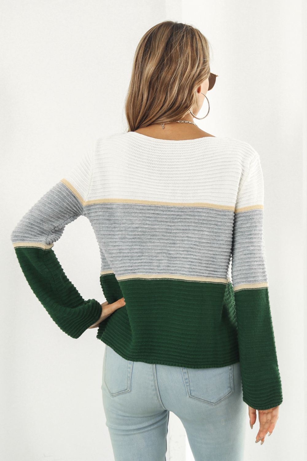 Color Block Horizontal Ribbing Sweater - Body By J'ne