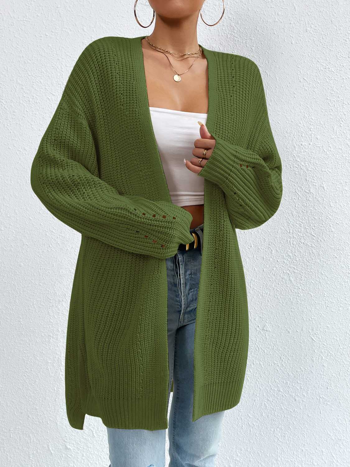 Open Front Dropped Shoulder Slit Cardigan - Body By J'ne