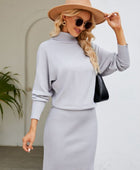 Turtle Neck Long Sleeve Ribbed Sweater Dress - Body By J'ne