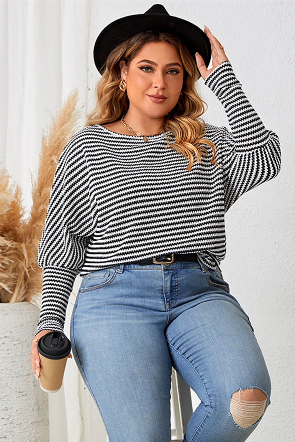 Plus Size Striped Long Sleeve Top - Body By J'ne