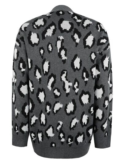 Leopard Open Front Dropped Shoulder Cardigan - Body By J'ne