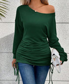 Ruched Single Shoulder Long Sleeve T-Shirt - Body By J'ne