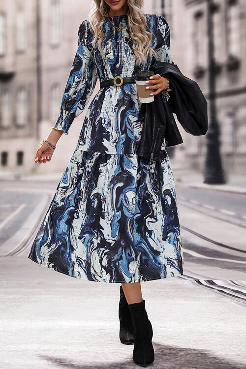 Printed Smocked Ruffle Hem Dress - Body By J'ne