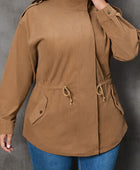 Plus Size Zipper and Snap Down Drawstring Jacket - Body By J'ne