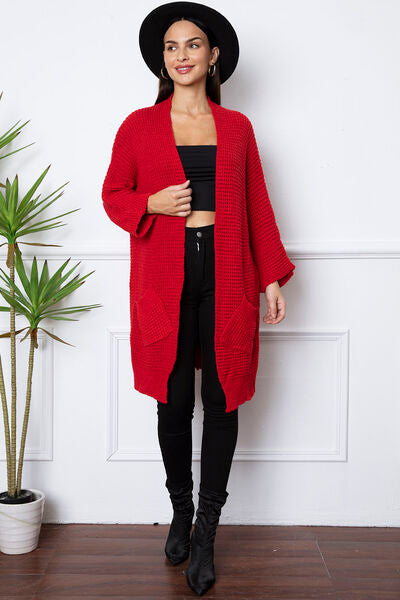 Open Front Long Sleeve Longline Cardigan with Pockets - Body By J'ne