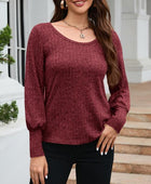 Ribbed Round Neck Lantern Sleeve Knit Top - Body By J'ne