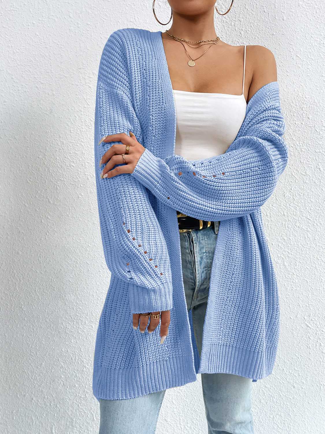 Open Front Dropped Shoulder Slit Cardigan - Body By J'ne