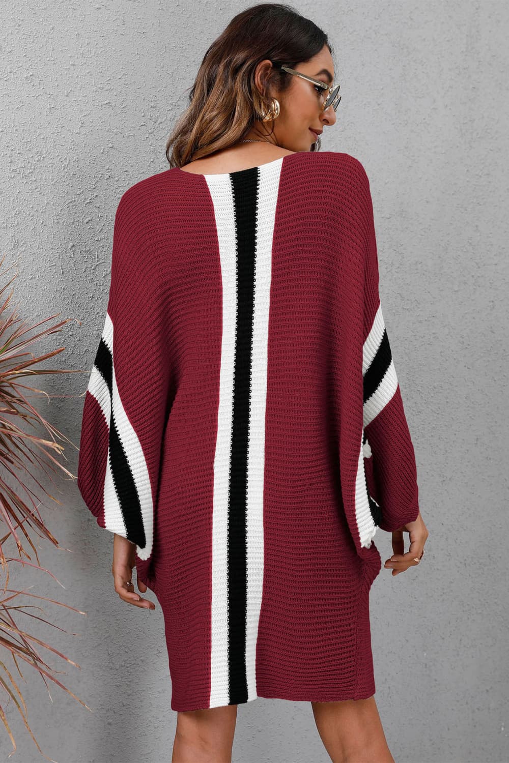 Ribbed Round Neck Long Sleeve Sweater Dress - Body By J'ne