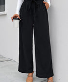 High Waist Ruched Tie Front Wide Leg Pants - Body By J'ne