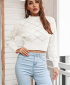 Openwork Plaid Round Neck Cropped Sweater - Body By J'ne