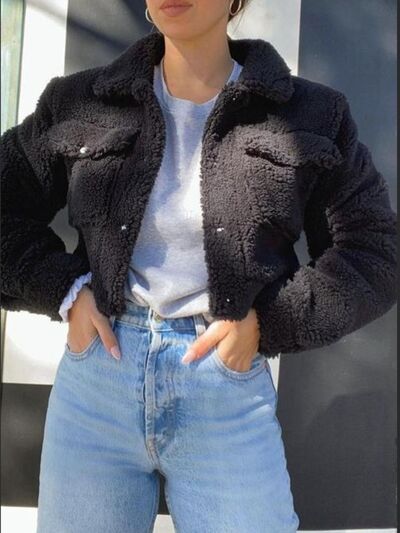 Pocketed Snap Down Collared Neck Jacket - Body By J'ne