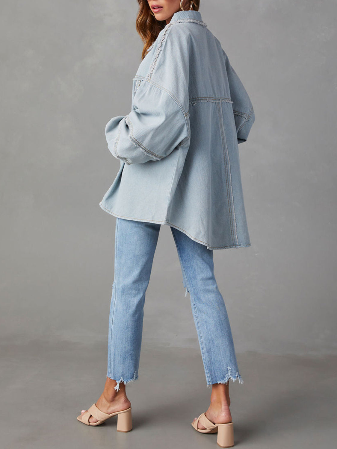 Button Down Raw Hem Denim Jacket - Body By J'ne