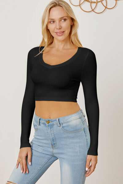 Round Neck Long Sleeve Cropped T-Shirt - Body By J'ne